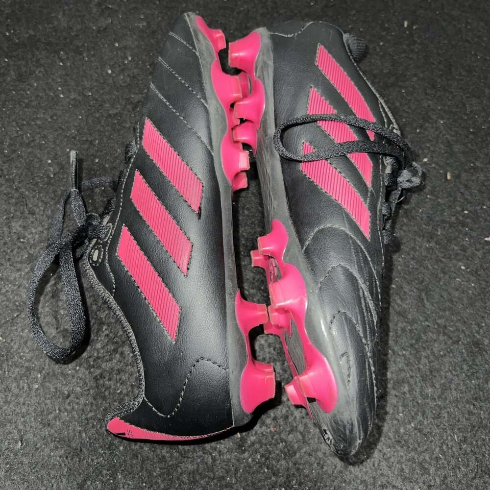 Adidas Soccer Cleat Shoes Size 2.5 Kids Black Pink Lace Up